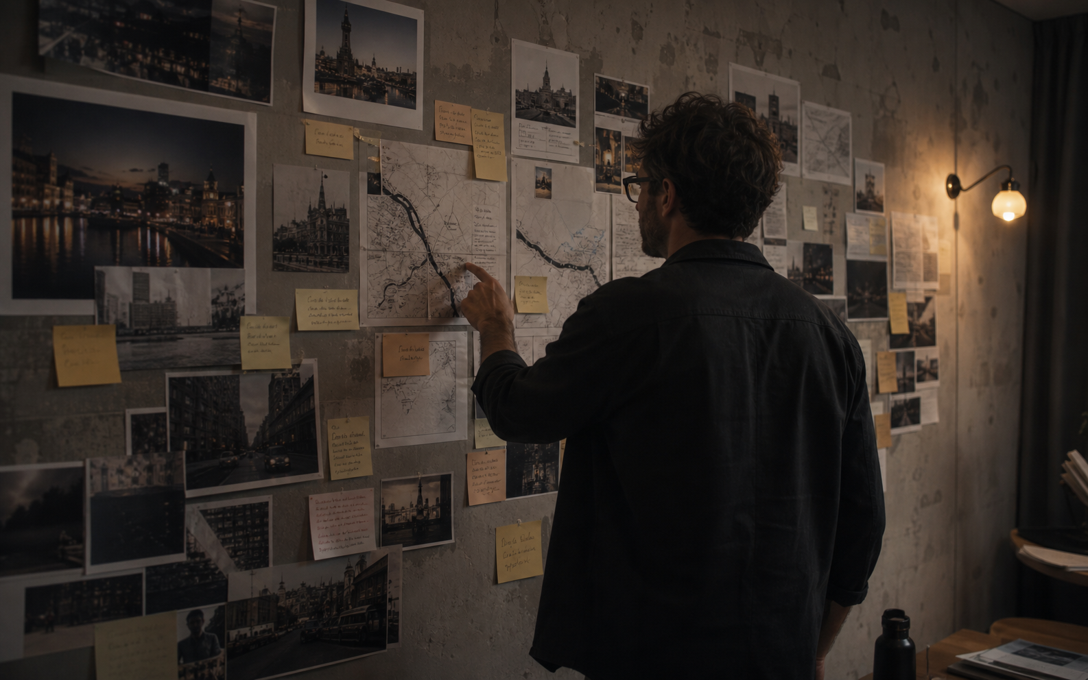 A brand strategist mapping a multi-city campaign on a wall